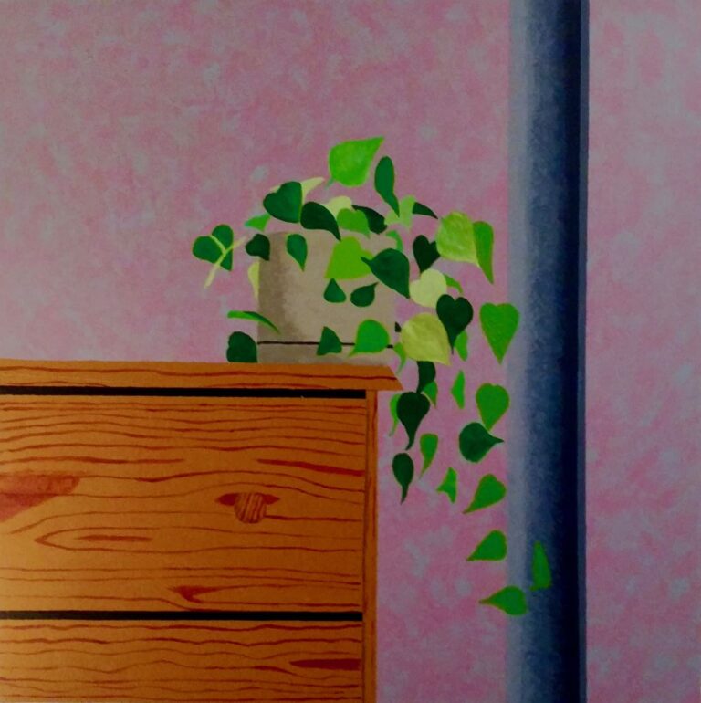 Contemporary abstract representational art, color acrylic painting on canvas -- plant